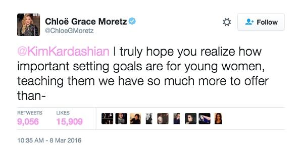 Nezaketi ile herkesi büyüleyen Chloe Grace Moretz ise, 8 Mart Dünya Kadınlar Günü olması nedeniyle kendine engel olamadı.