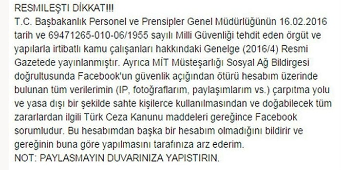 Facebook'ta Paylaşılan Koruma Amaçlı Olduğu Düşünülen Yeni Asparagas: "Resmileşti Dikkat"