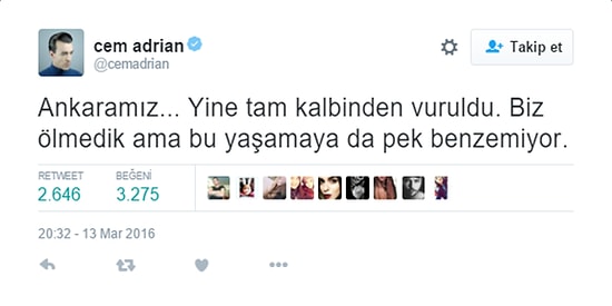 3. Ankara Saldırısı Sonrası Ünlüler Sosyal Medyadan Tepki Gösterdi: YETER!