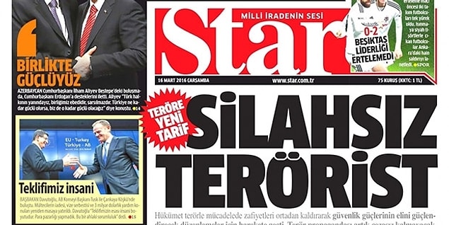 'Silahsız teröristler' başlıklı haberde şöyle denildi: