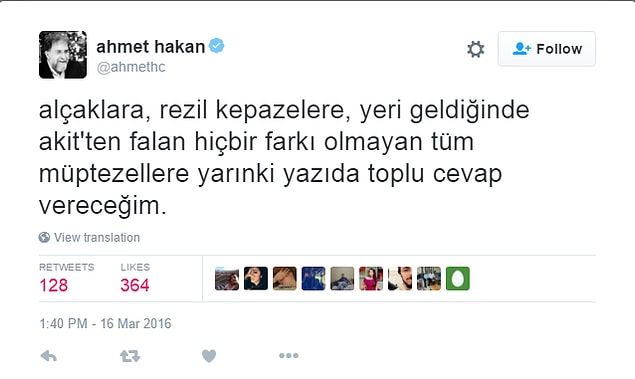 Ahmet Hakan kendisine karşı verilen tepkiye cevap niteliğinde bir tweet attı.