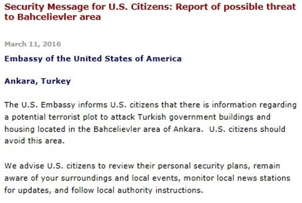 1. Hatırlayacağınız gibi Ankara saldırısından önce ABD kendi vatandaşlarını uyarmıştı.