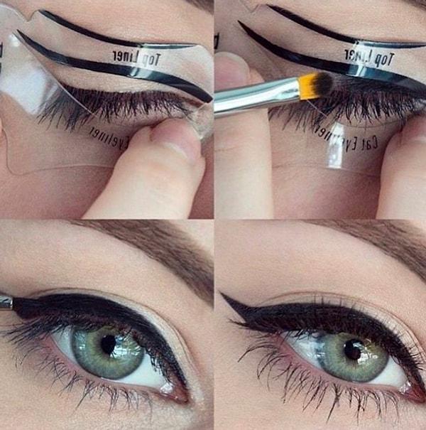 Ve kozmetik dünyası boynu bükük kadınlarımız için bir atılım daha yaptı: Eyeliner Şablonu!