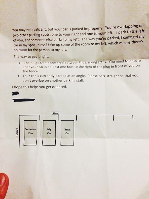 15. Канадцы ужасно милые! Они не поленились и написали целую инструкцию нерадивому парковщику.
