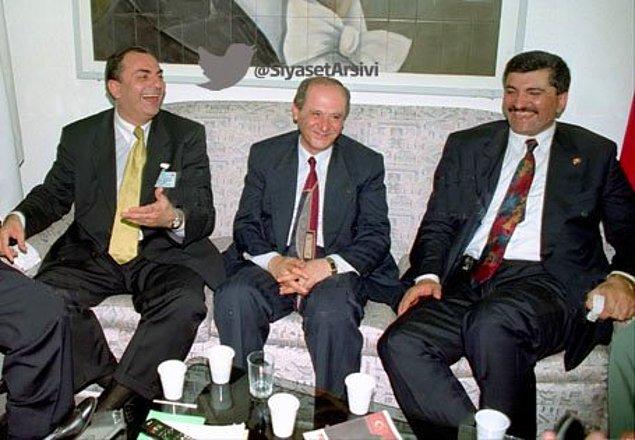 21. MHP 5. Olağanüstü Kurultayı'nda MHP Başkan adayları Tuğrul Türkeş, Devlet Bahçeli ve İbrahim Çiftçi - 1997 (AA)