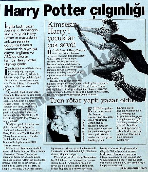 27. 01 Temmuz 2000 tarihli Hürriyet haberi - Harry Potter serisinin 4. kitabı Ateş Kadehi 8 Temmuz'da piyasaya sürülüyor.