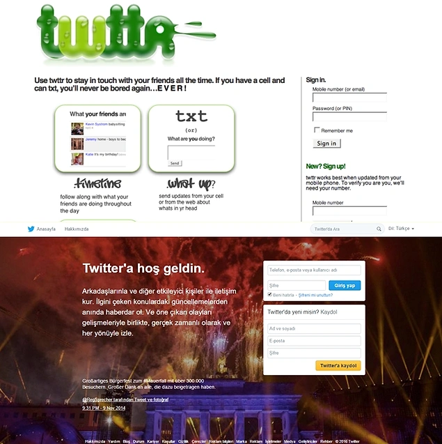 Twitter 2006'da kurulmuştu. İlk tasarımı şimdikinden çok çok alakasız. 10 yılın ardından 320 milyon aktif kullanıcı sayısına ulaştı.