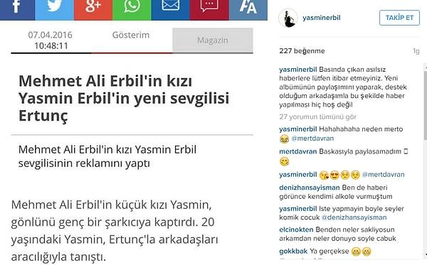 Fakat Yasmin, Instagram hesabından yaptığı bir diğer açıklama ile, böyle bir durumun söz konusu olmadığını iddia etti.