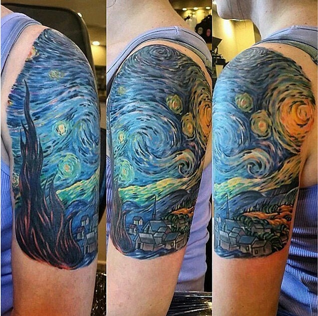19. Vücut boyasıyla kola aktarılan bu Van Gogh eseri.