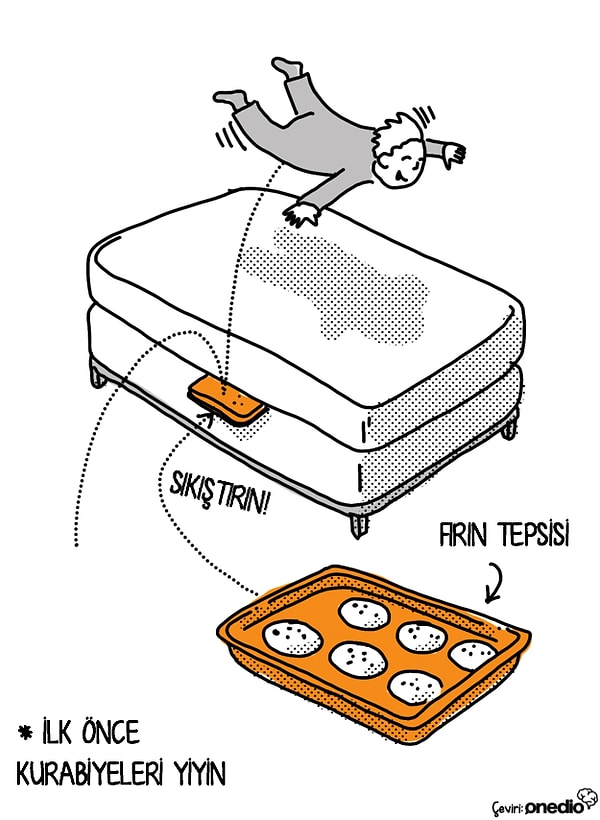 3. Tepsiyi merdiven gibi kullanarak çocuğunuzun yatağa çıkışını kolaylaştırın. 🍪