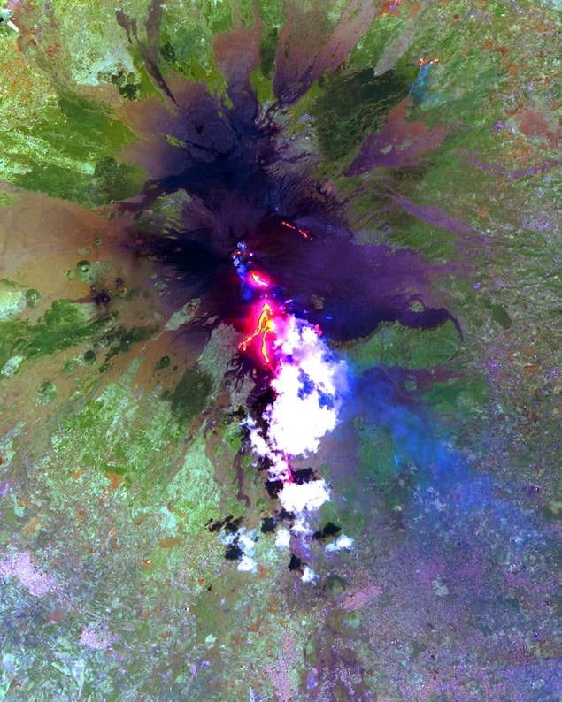 1. Avrupa'nın en aktif yanardağı olan Etna'dan sıcak lavların akışı, 2001, İtalya