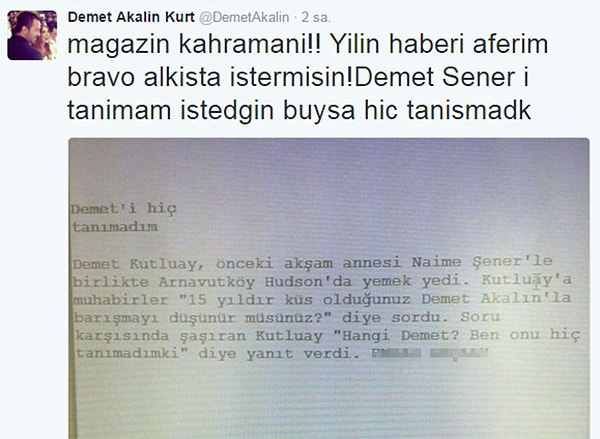 Bir açıdan haklı çıktılar; Demet Akalın çok kızdı! Ama Demet Şener'e değil; haberi yapan gazetecilere!