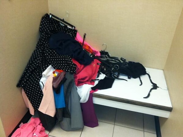 3. Leaving the fitting rooms of the stores like this: