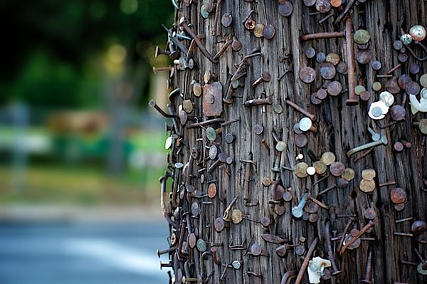 8. Используйте бельевую прищепку, чтобы зафиксировать гвоздь там, куда вы его вбиваете
