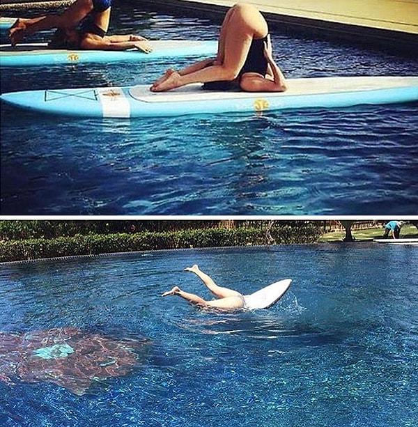 1. Lady Gaga ve Celeste suda yoga yapıyor