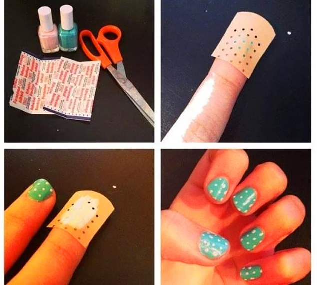 Use a band aid to get polka dot nails.