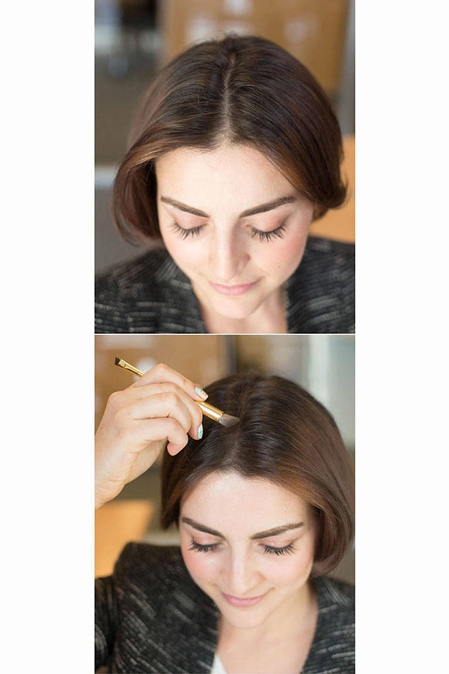 Use dark eye shadow on your roots to make your hair look thicker.