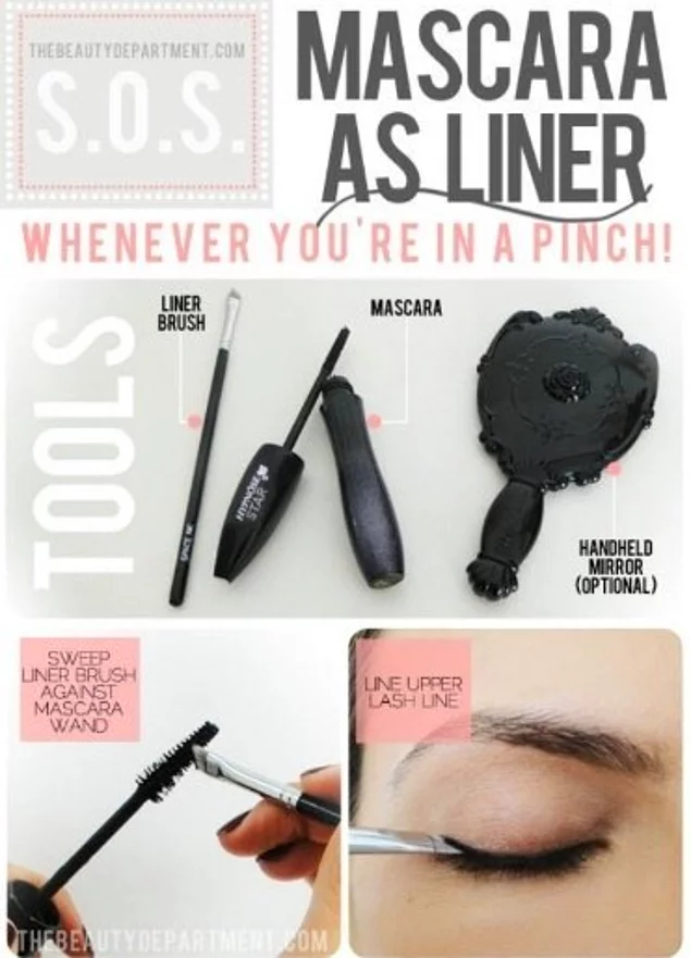 Forgot your eyeliner? Use mascara with a liner brush.
