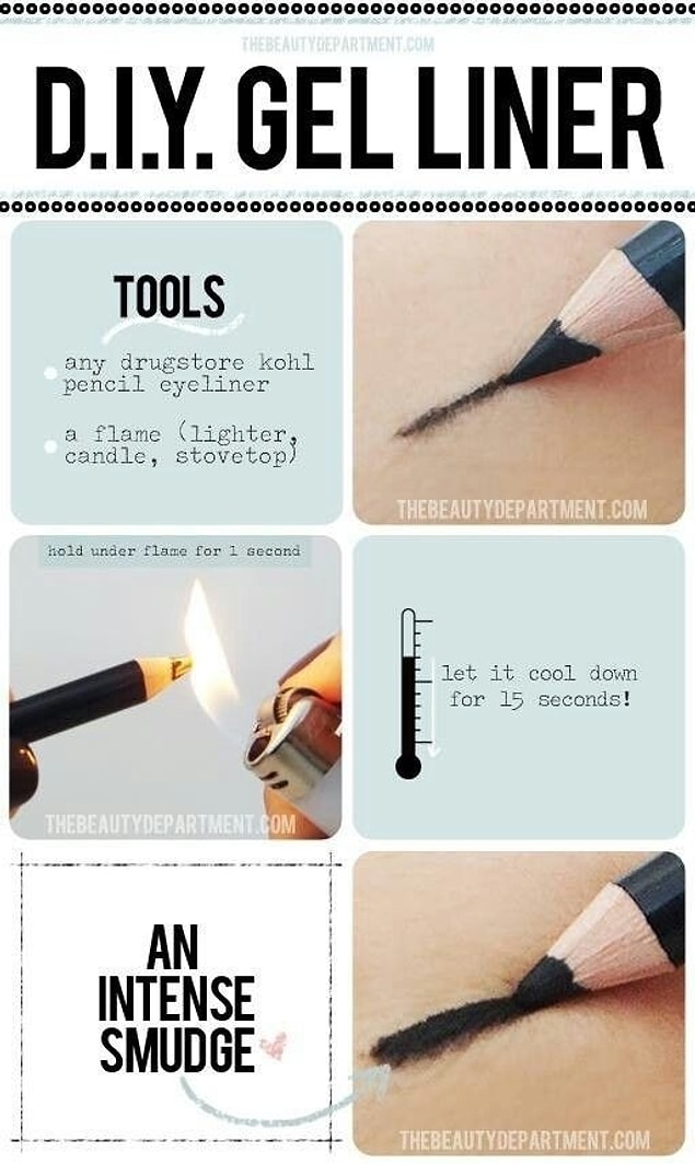 26. Transform a kohl pencil into a gel liner by heating it.