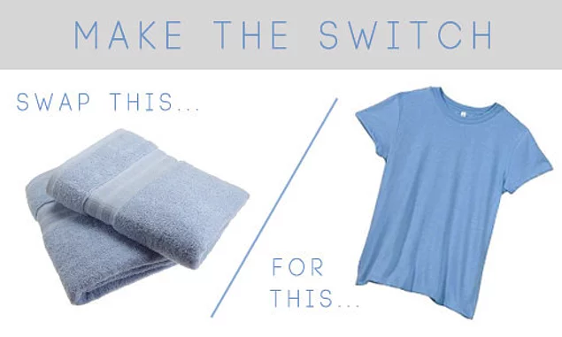 Save time drying hair by swapping your hair towel with a t-shirt.