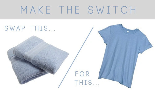 Save time drying hair by swapping your hair towel with a t-shirt.