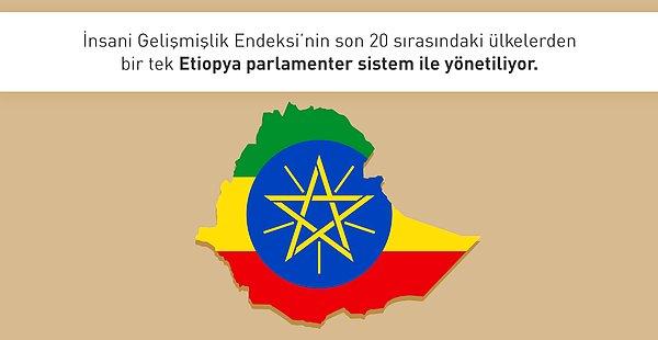İGE'nin son 20 sırasındaki ülkelerden yalnızca Etiopya parlamenter sistem ile yönetiliyor