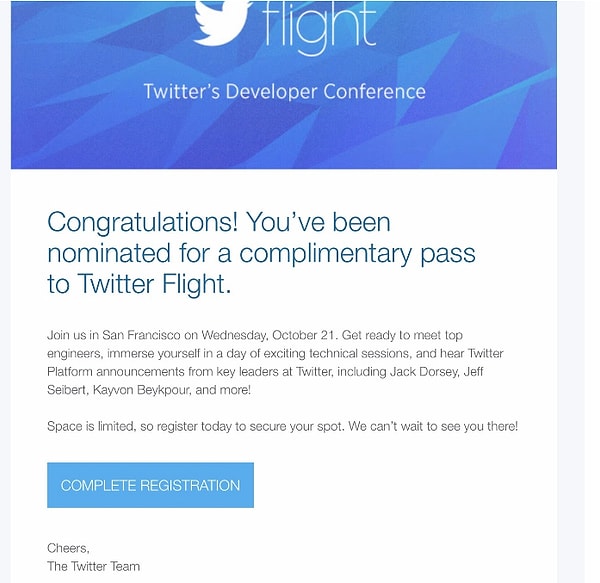 İyi niyetli hackerımızın "Twitter'dan davet aldım!" şeklinde lanse ettiği durum; ilgili e-posta listesine üye olan herkesin alabileceği bir etkinlik daveti!