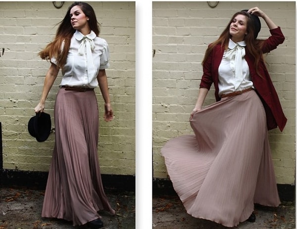 9. Лиловая юбка в сочетании со строгой белой блузкой поможет немного раскрасить серые будни