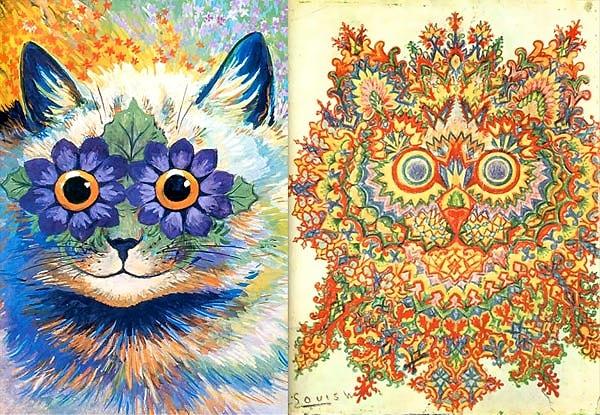 Ünlü ressam Louis Wain, şizofreni tehişsi öncesi resimlerinde kedi resimlerini sevimli ve eğlenceli resmetmekteydi.