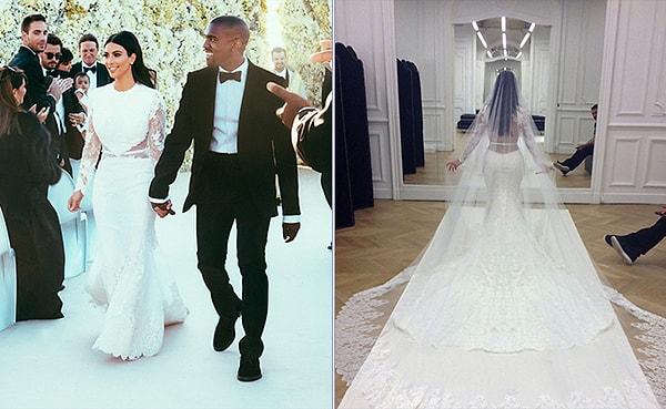 Kim Kardashian, Givenchy marka muhteşem bir gelinlik giymeyi tercih etti.
