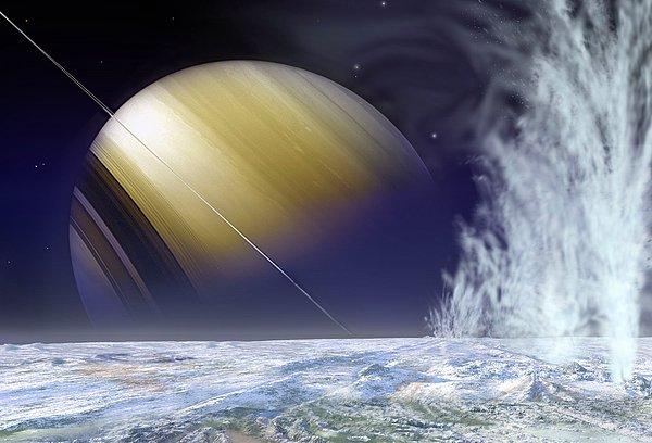 4. Satürn'ün uydusu Enceladus'tan Satürn manzarası.