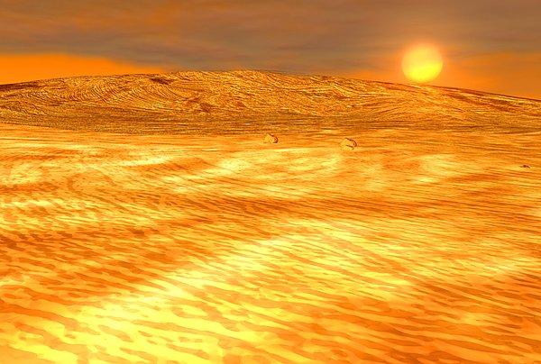 10. Dijital bir çizimle Venüs yüzeyinden Güneş manzarası.