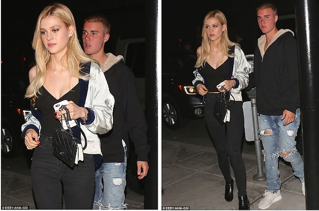 Bieber, güzel oyuncu Nicola ile romantik bir akşam yemeği için buluşmuştu.