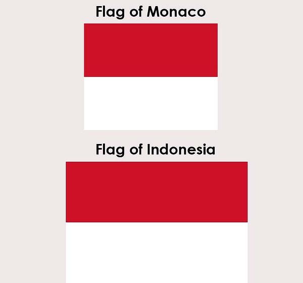 10. Monako ve Endonezya Bayrakları Aynı. Tek Fark Birisi Diğerinden Daha Büyük