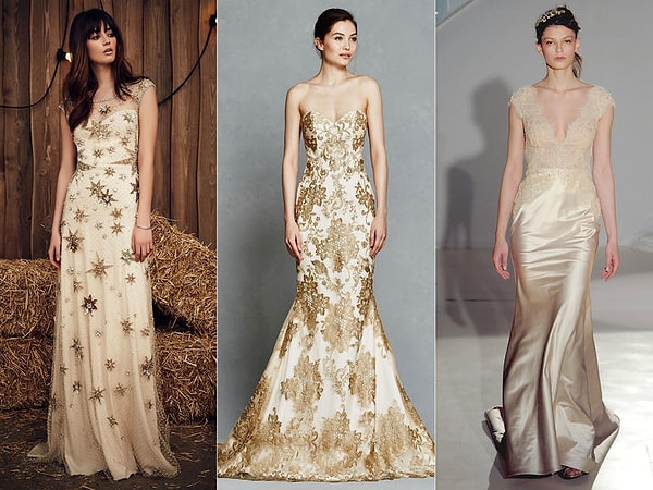 10. Золото. Как и в случае с оттенками розового, для смелых невест, готовых отказаться от белого варианта.