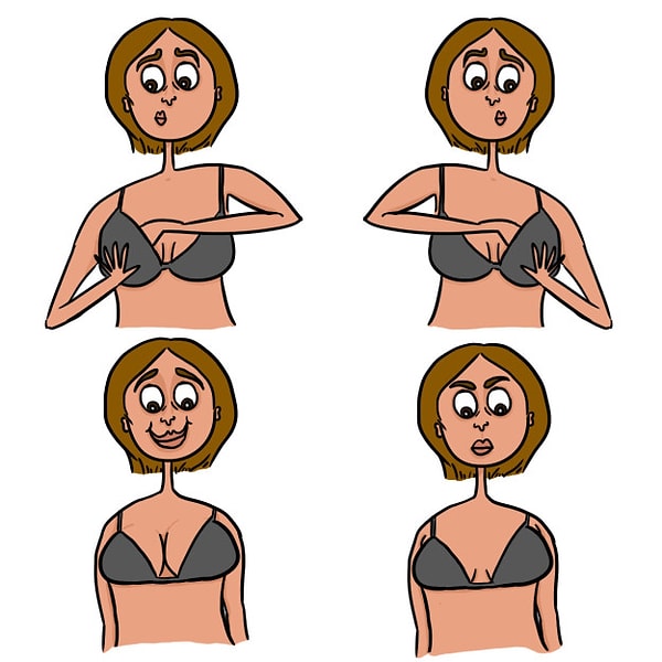 5. Быть может, вам удалось найти достаточно маленький бюстгальтер с пуш-ап, чтобы добиться ложбинки, но, как только вы покинули свой дом, ваши груди решили, что они достаточно насладились обществом друг друга