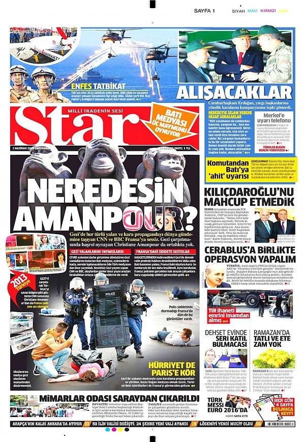 Hükümete yakınlığı ile bilinen Star gazetesi bugün 'Nerdesin Amanpour?' manşetiyle çıktı