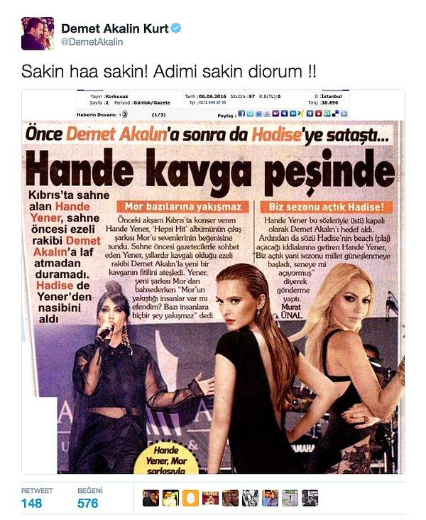 Çünkü yeni albüm çıkaran Hande Yener, ona sataşmaya devam ediyordu.