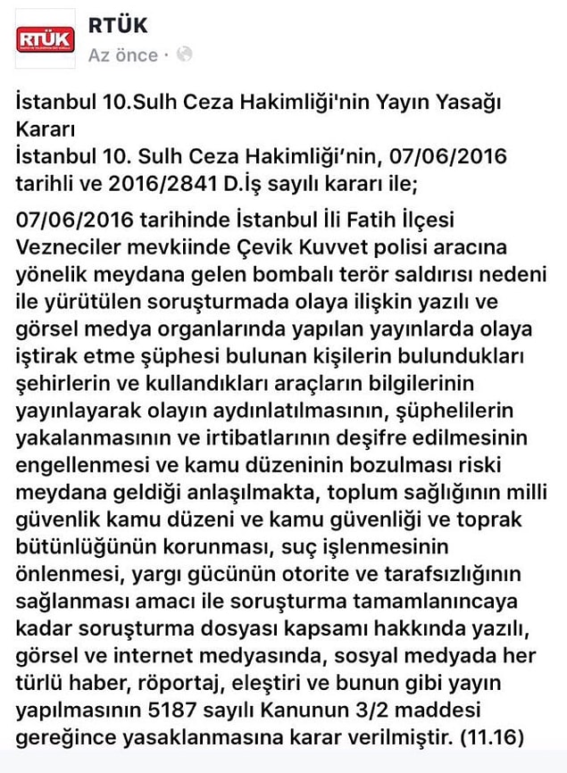 Ve yayın yasağı getirildi...