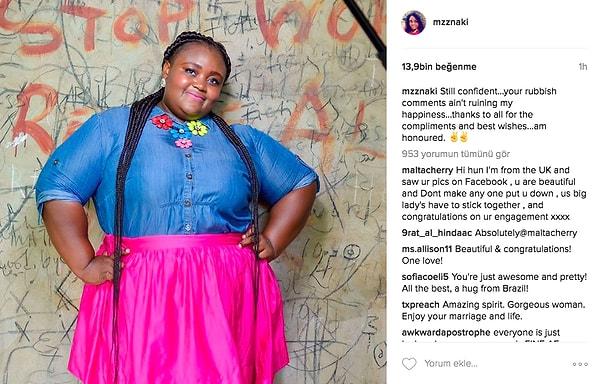 Mzznaki bu hakaretlere daha fazla dayanamadı ve hem fiziği hem de nişanlısı ile ilgili yapılan esprilere cevabı Instagram üzerinden verdi.