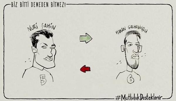 6. İkinci yarının ilk dakikasında Hakan Çalhanoğlu yerini yine kendisi gibi Almanya'da yetişen oyuncu Nuri Şahin'e bıraktı.