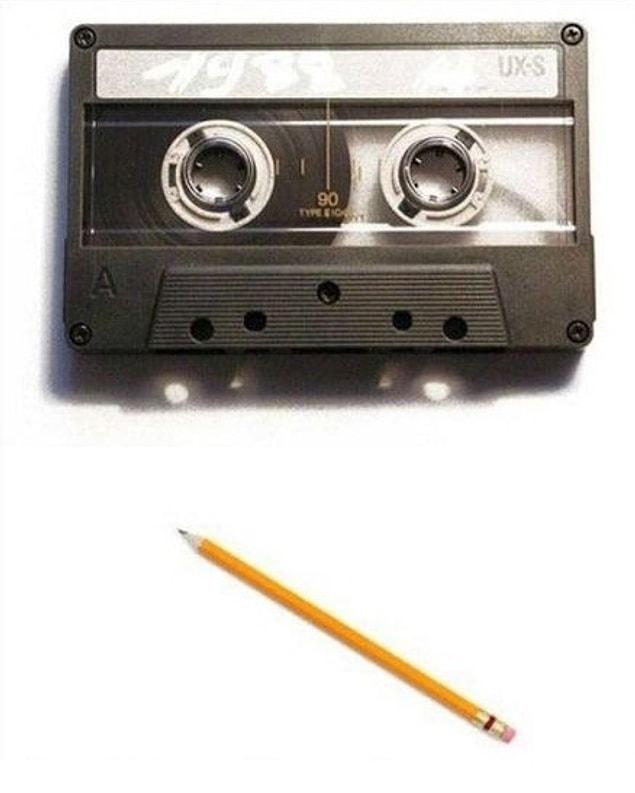 10. Rewinding a tape with the help of a pencil.