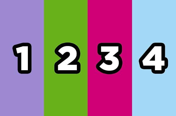 6. Bu kadar göz yamçulması yeter! Son olarak buradaki 1 numaralı dikdörtgen ile bu karelerden hangisinin rengi aynı?