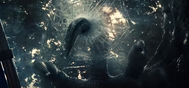 5. Let's continue with Jurassic World. The dinosaur pierced the window with it's finger.