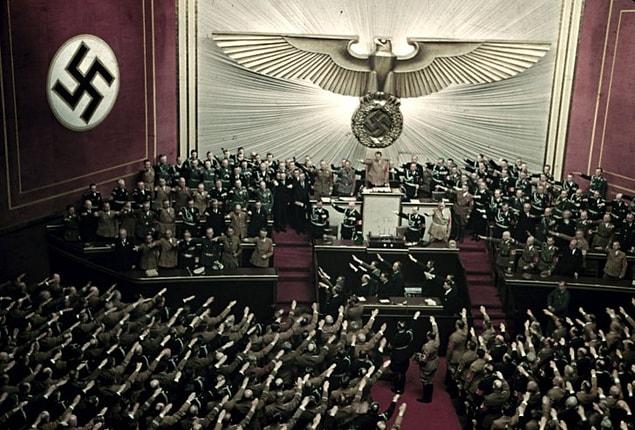 15. Adolf Hitler makes keynote address at Reichstag session, Kroll Opera House, Berlin, 1939.