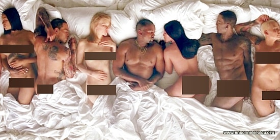 12 голых знаменитостей в одной постели - шокирующий и сенсационный клип Канье Уэста