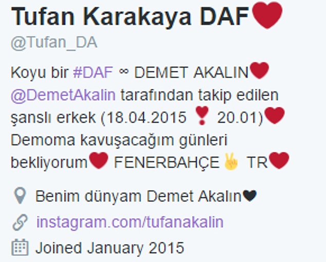 5. Demet Akalın tarafından takip edilmek ise her DAF'ın hayali