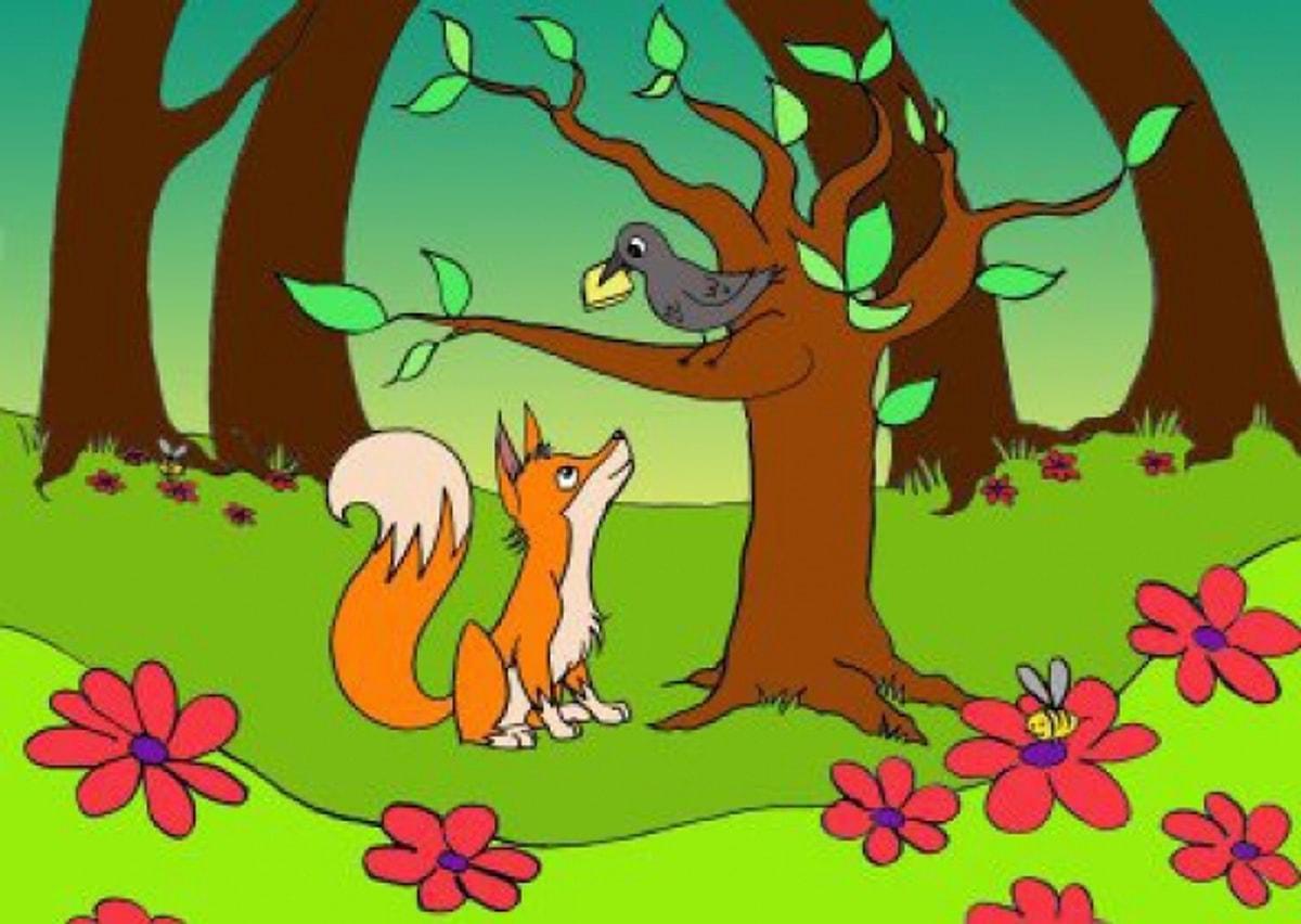 The fox and two babies. Ворона и лисица. Басни. Ворона и лисица иллюстрация. Ворона и лиса. Иллюстрация к басне ворона и лисица.