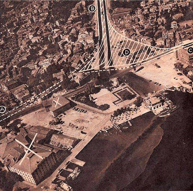 Sinanpaşa Camii'nin arkasından geçirilecek yolun planlaması. Ancak yol yapılmadı. (1957. Beşiktaş)