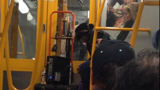 14. A pirate going around a trolley full of swords and a boom box...